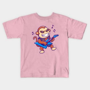 Cute Monkey Playing Guitar Cartoon Kids T-Shirt